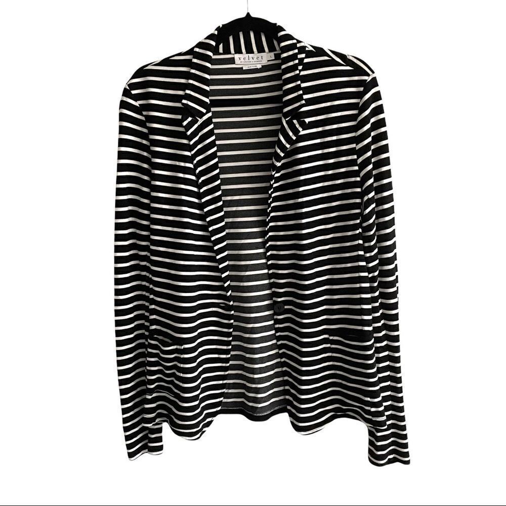 VELVET BY GRAHAM & SPENCER Striped Lightweight Blazer Black White L